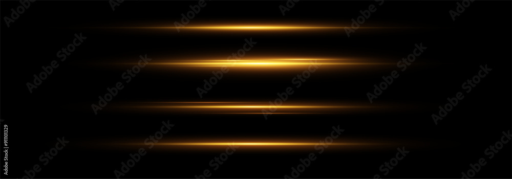 Poster Horizontal dynamic light golden lines.Bright rays of light. Vector illustration.Bright golden flashes and highlights.k