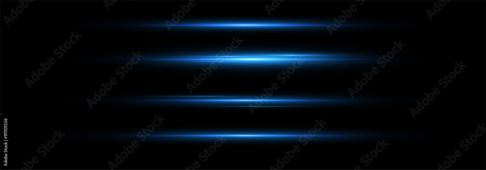 Aufkleber Neon blue horizontal speed lines. Glowing stripes. Laser beams. light lines of movement and speed in neon color.Beautiful flash of light and sparks.	