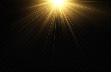 Obraz premium glowing light explodes on a transparent background. with ray. Transparent shining sun, bright flash. Special lens flare light effect.