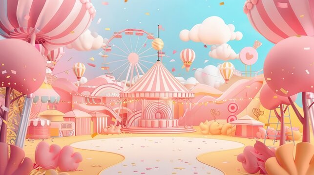 6 Cheerful carnival flat design playful perspective anime theme animation colored pastel