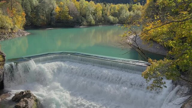 The Lechfall waterfall in autumn. The Lechfall is powerful waterfall along road 17 between F&uuml;ssen (Germany) and Reutte (Austria).