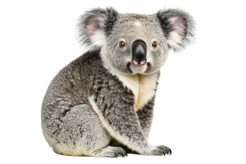 Fototapeta premium Close-up view of a cute koala sitting, showcasing its adorable features and fluffy fur, perfect for wildlife themes.
