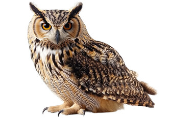 Fototapeta premium Portrait of a majestic owl with striking features, showcasing its intricate plumage and piercing gaze, perfect for wildlife lovers.