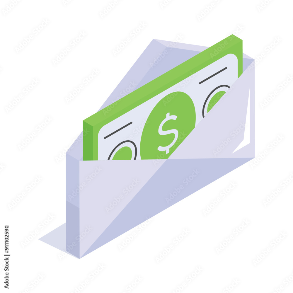 Wall mural envelope with dollar denoting financial mail concept isometric icon