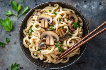 Noodles with Mushrooms and Sesame Seeds - Delicious, Savory, Healthy