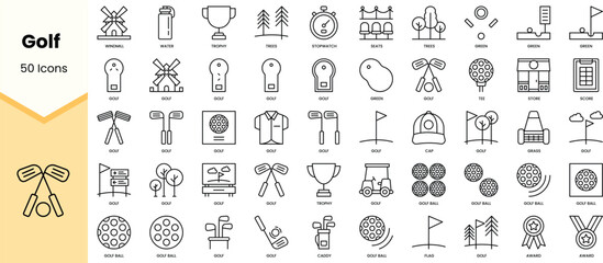 Set of golf icons. Simple line art style icons pack. Vector illustration