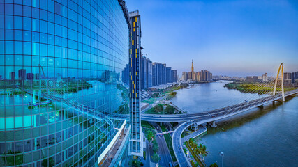 Sunset on Ho Chi Minh City center, Vietnam. Photo taken on May  2024. 