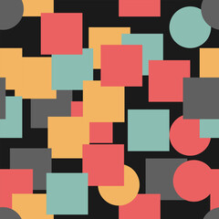 Seamless pattern of the simplest geometric shapes on a dark background. Vector illustration