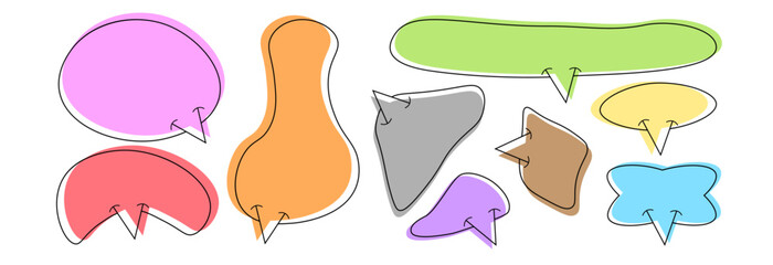 Quote frames blank template set. Isolated text box. Empty colored bubbles for text.