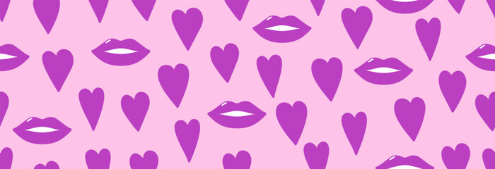 Many hearts arranged on a pink background, seamless pattern.