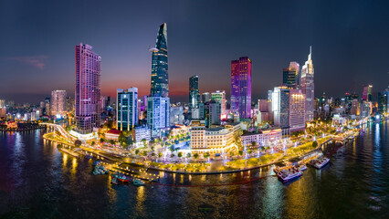 Sunset on Ho Chi Minh City center, Vietnam. Photo taken on May  2024. 