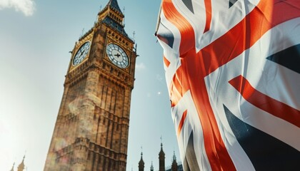 London Flag with Big Ben Tower in the Background