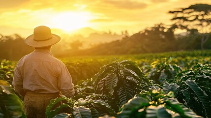 Fototapeta premium male farmer in the coffee field. Selective focus