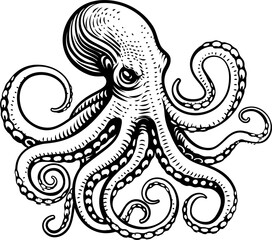 Octopus Cthulhu Tattoo Woodcut Kraken Mascot Squid