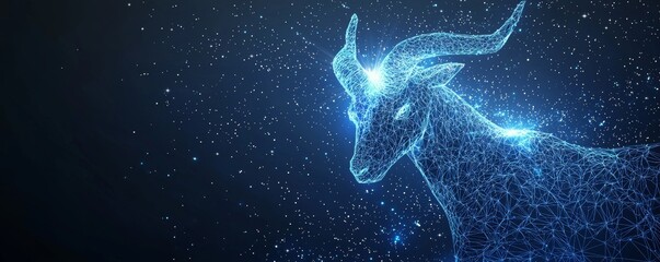 Wireframe illustration of Capricorn constellation against starry night sky