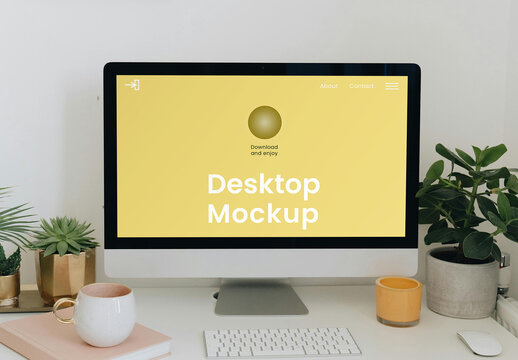 Desktop with Plants Mockup