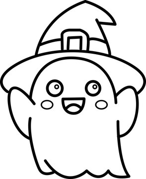 happy ghost wearing witch hat clip art preview