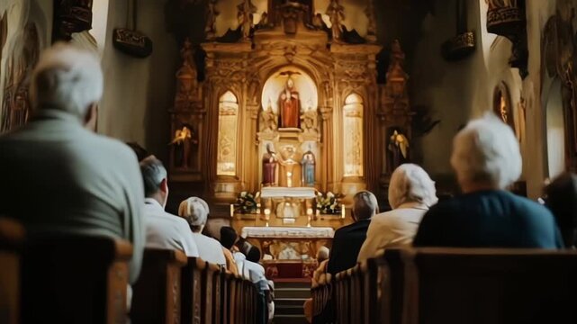 a church service on Easter Sunday, with the congregation singing hymns and celebrating the resurrection of Jesus