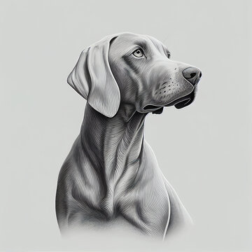 Minimal Weimaraner Dog Tattoo. Art Illustration, Cartoon Outline White Background