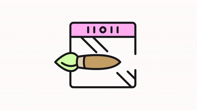 motion icon Paintbrush inside a window with a pink header and diagonal lines. 
