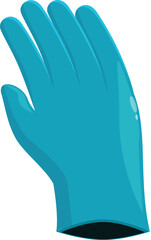 Cartoon style drawing of a blue medical glove making a stop sign with its open hand