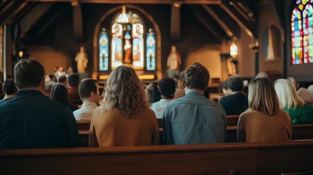 a church service on Easter Sunday, with the congregation singing hymns and celebrating the resurrection of Jesus