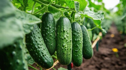 cucumbers grow on the site. Selective focus