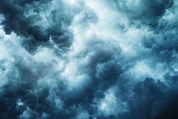 Naklejka premium dramatic storm clouds with vivid lightning bolts against stark white background highcontrast image captures the raw power of nature