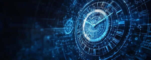 Obraz premium Illustration of a wireframe clock with digital elements, futuristic design