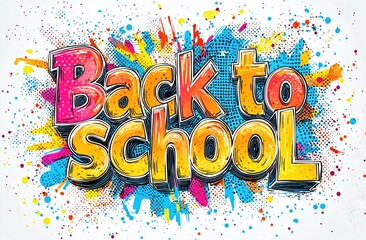Bold Back to School Text with Colorful Pop Art Splashes