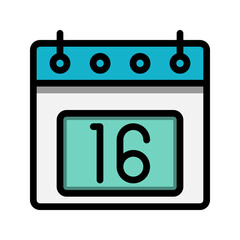 Calendar 16st date color linear icon. time, event, schedule and business symbols icons. Suitable for websites, UI, interfaces and mobile applications.