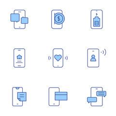 Smartphone icons set. Line Duotone style, editable stroke. smartphone, smart home, notes, phone, message, battery level, mobile payment