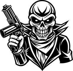 Vektor Totenschädel mit Waffe und Grinsen - Gezeichnet - Grafik Kunst Element