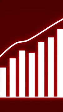 Growth graph on red background. Economic progress chart. Bars infographic. Statistics and data analysis. Profit concept. Analysis graph for investment, currency, money or companies. Vertical animation