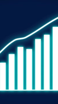 Growth graph on blue background. Economic progress chart. Bars infographic. Statistics and data analysis. Profit concept. Analysis graph for investment, currency, money or companies.Vertical animation