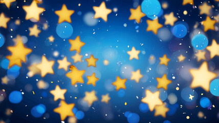 Festive blue background with stars confetti for design or wallpaper