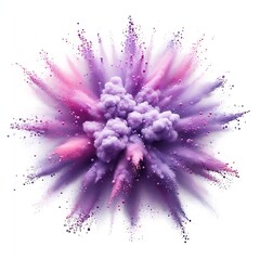 Obraz premium Explosion of pink and purple color powder forming a radial pattern on a white background. Burst of colored dust particles. Abstract art concept for design and print