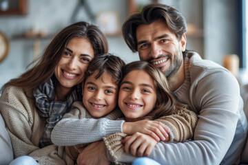 Fototapeta premium Portrait of an Indian ethnic family members with smiling faces and holding each other