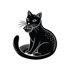 russian blue cat eating silhouette.eps