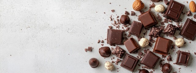 chocolate candies on a white background. Selective focus