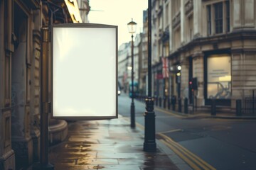 a blank billboard on a street in a city