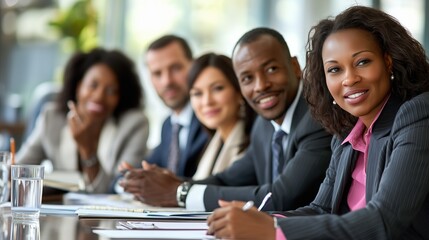 Fototapeta premium Business Meeting with Diverse Professionals in Modern Office