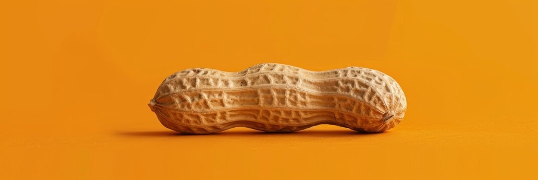 a peanut on an orange background