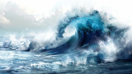 Dynamic image of a large ocean wave crashing, showcasing the power and beauty of the sea with foamy water.