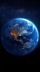 Obraz premium Night view of Earth from space with city lights. 