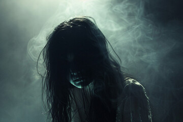 Fototapeta premium Image of ghosts spirits on a dark background in smoke generative AI concept