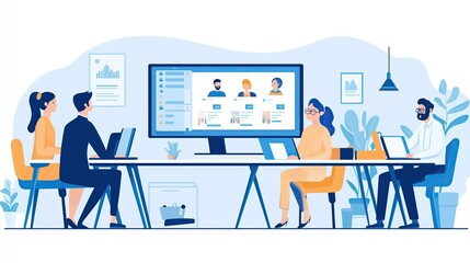 illustration of an online conference at a company meeting