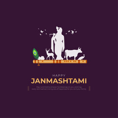 Happy Janmashtami Post and Greeting Card. Birthday of Lord Krishna Celebration and Creative Poster Vector Illustration