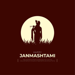 Happy Janmashtami Post and Greeting Card. Minimal Krishna Janmashtami Celebration and Creative Poster Background with Text Vector Illustration