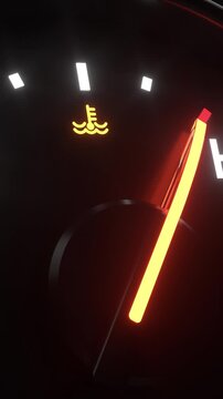 Car temperature gauge. Double Animation from cold to hot and from hot to cold. Illuminated needle board. Vertical Close-up view. Phone wallpaper	